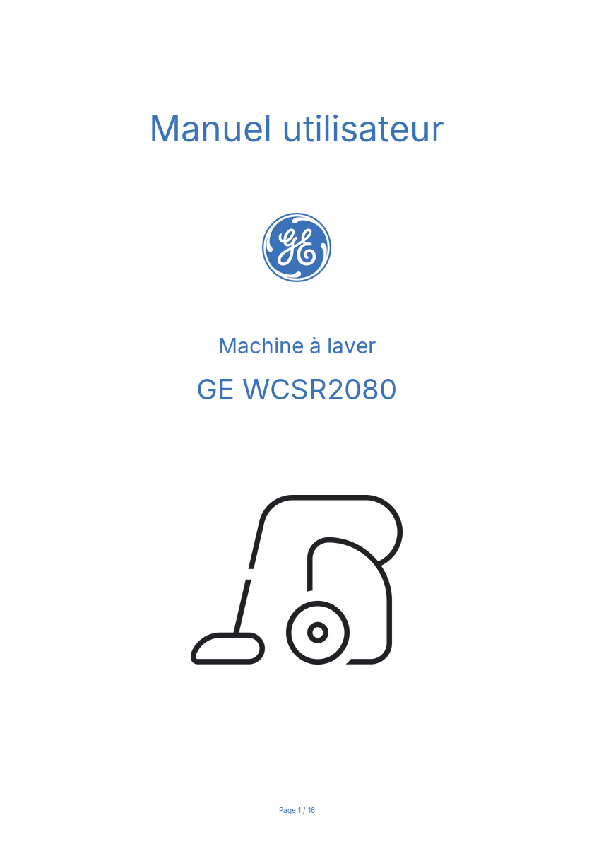 Page n°1 - Manuel utilisateur GE WCSR2080