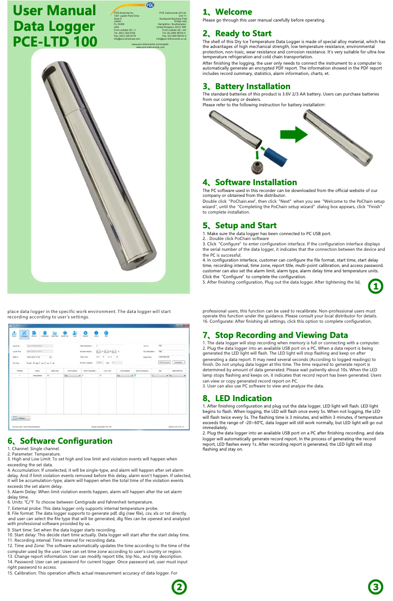 Page 1 de la notice Manuel utilisateur PCE Instruments PCE-LTD 100