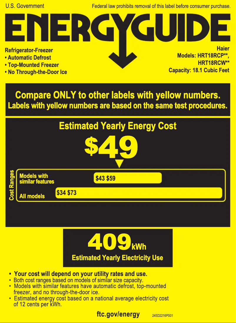 Page n°1 - Label énergétique Haier HRT18RCPW