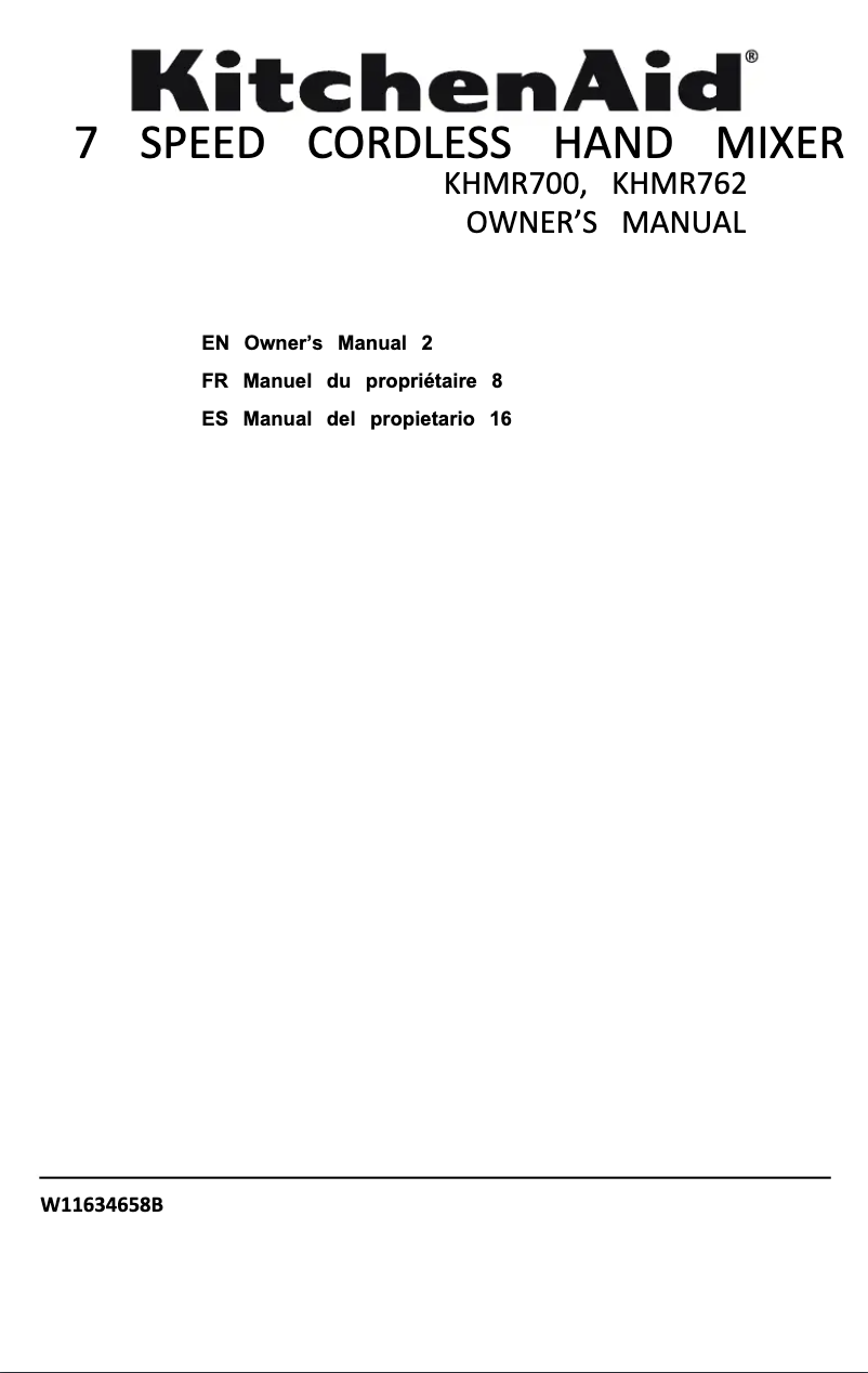 Page n°1 - Manuel utilisateur KitchenAid KHMR700