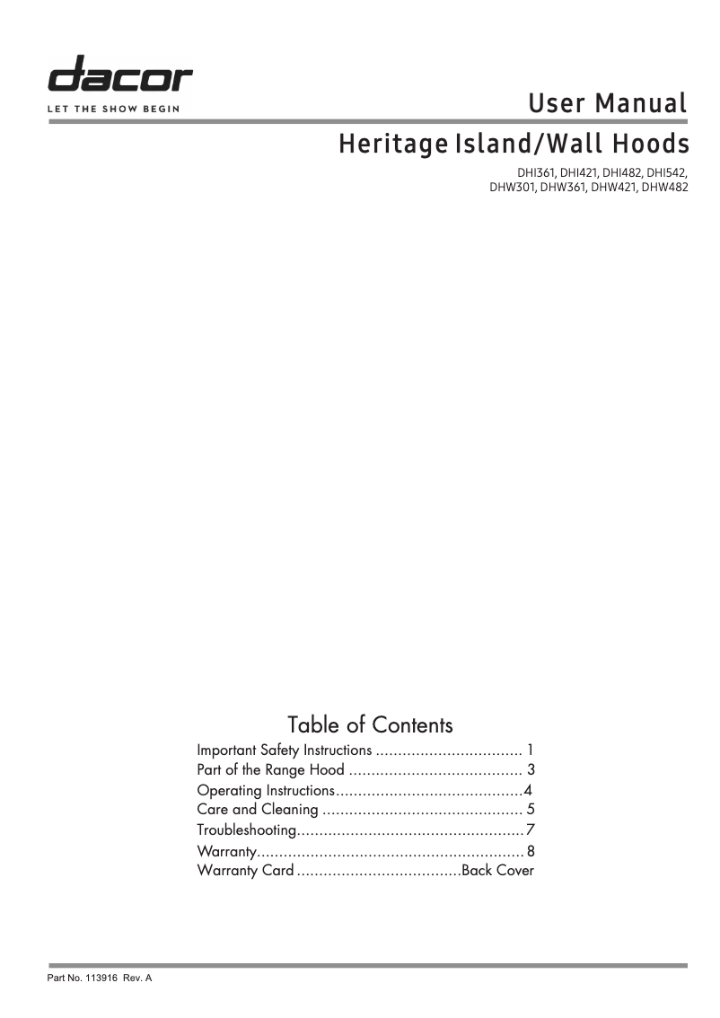 Page 1 de la notice Manuel utilisateur Dacor DHI482