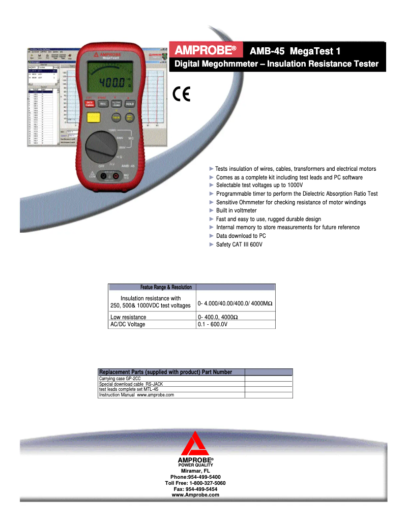 Page n°1 - Fiche technique Amprobe AMB-45