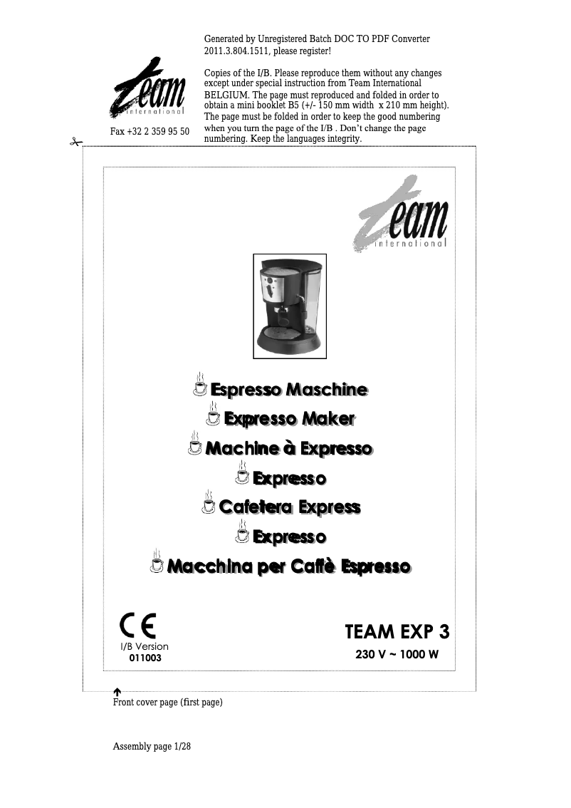Image de la première page du manuel de l'appareil EXP 3