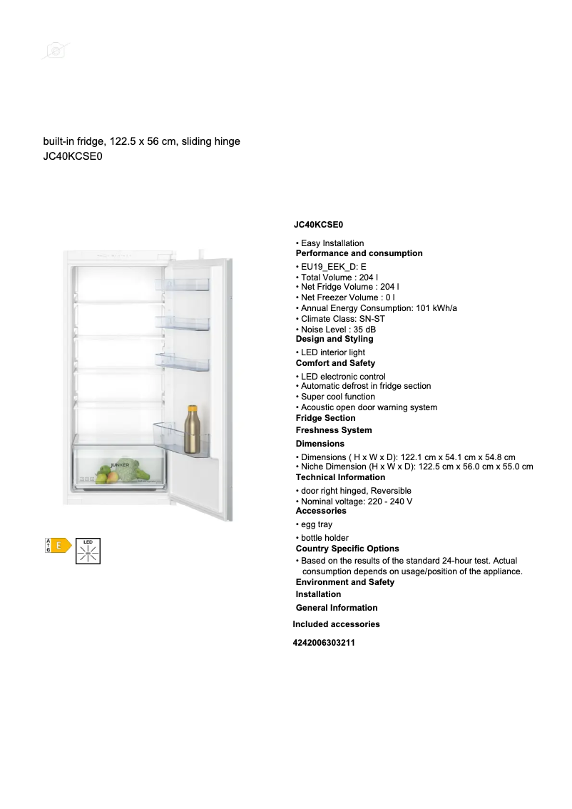 Page n°1 - Fiche technique Junker JC40KCSE0
