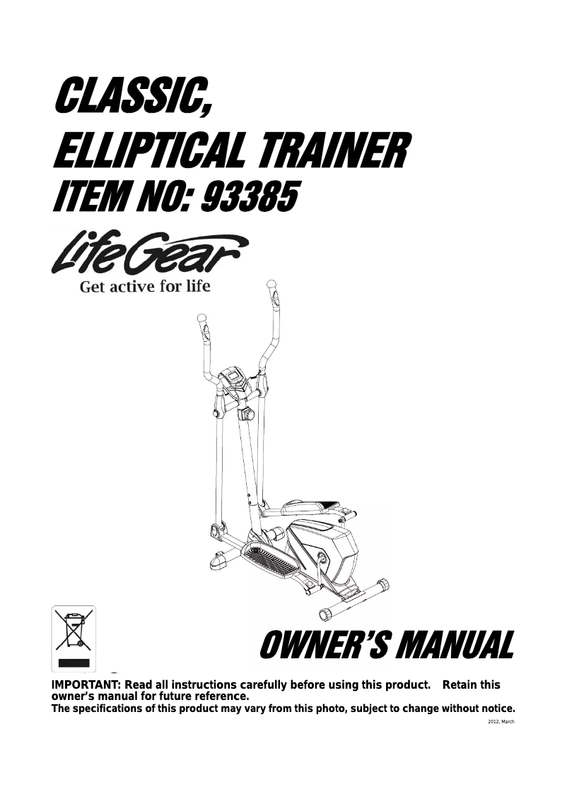 Image de la première page du manuel de l'appareil Classic Elliptical Trainer 93385