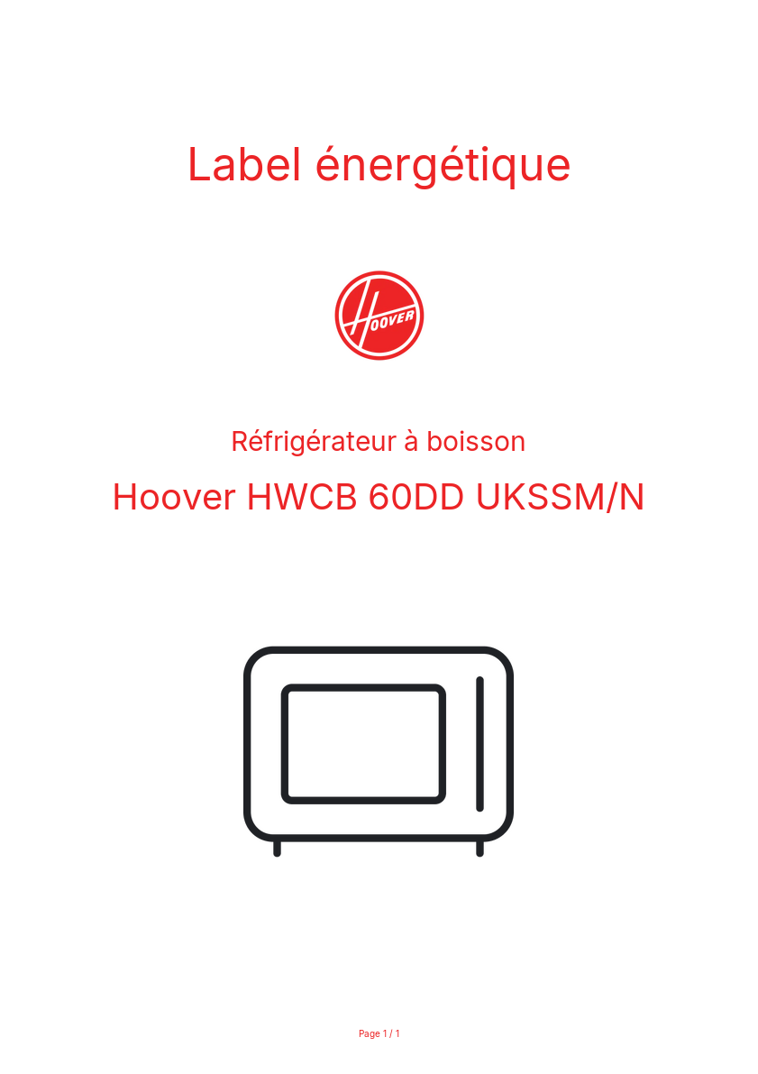 Page n°1 - Label énergétique Hoover HWCB 60DD UKSSM/N