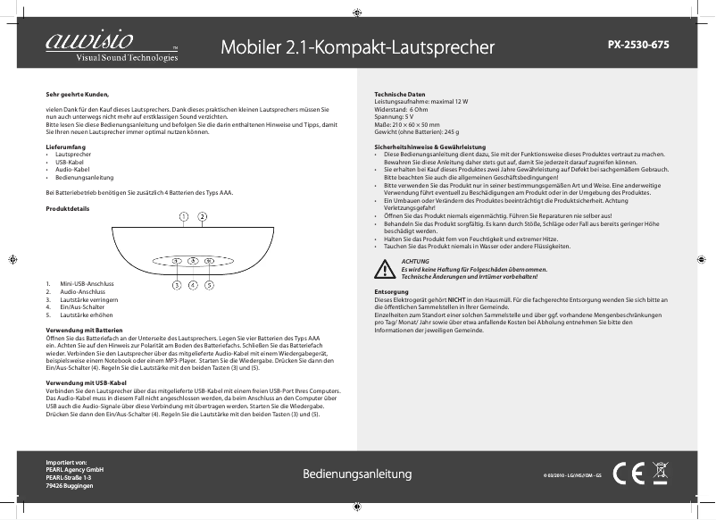 Page 1 de la notice Manuel utilisateur Auvisio LSX-21