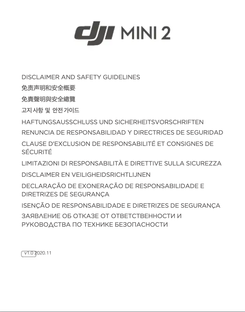 Page 1 de la notice Instructions de sécurité DJI Mini 2
