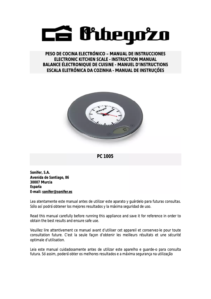 Page 1 de la notice Manuel utilisateur Orbegozo PC 1005