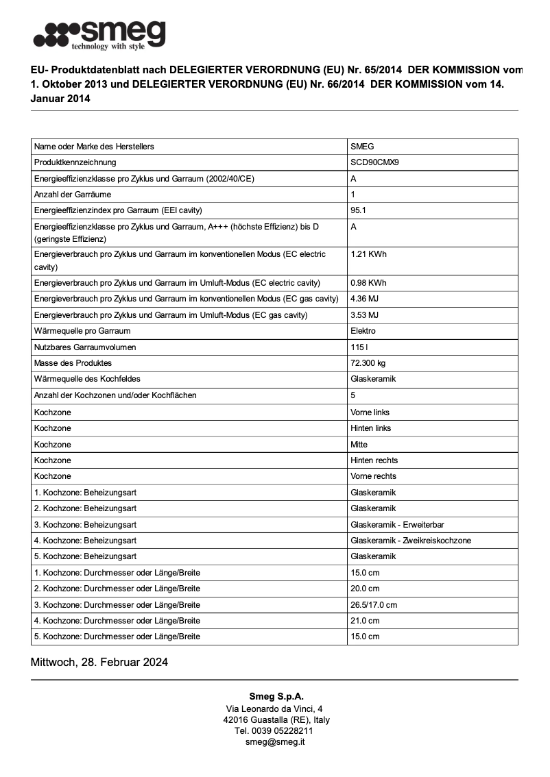 Page 1 de la notice Fiche technique Smeg SCD90CMX9