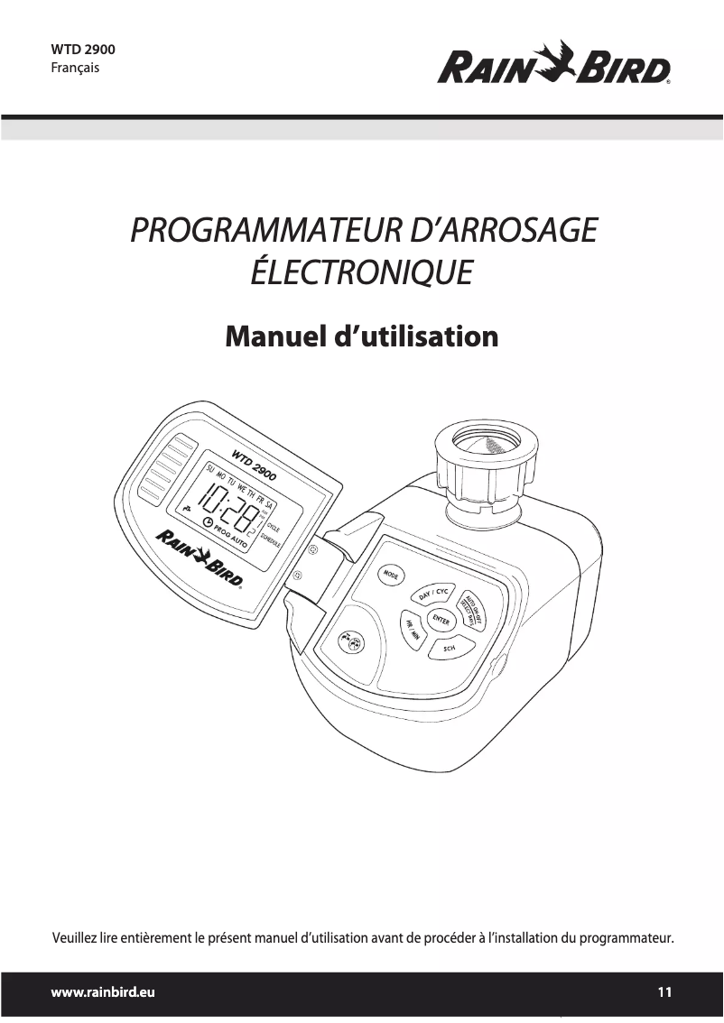 Page 1 de la notice Manuel utilisateur Rainbird WTD 2900