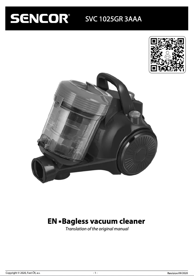 Page 1 de la notice Manuel utilisateur Sencor SVC 1025GR 3AAA