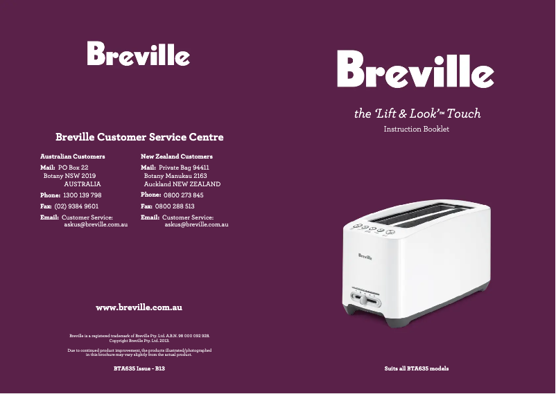 Page n°1 - Manuel utilisateur Breville the ‘Lift & Look’ Touch BTA635