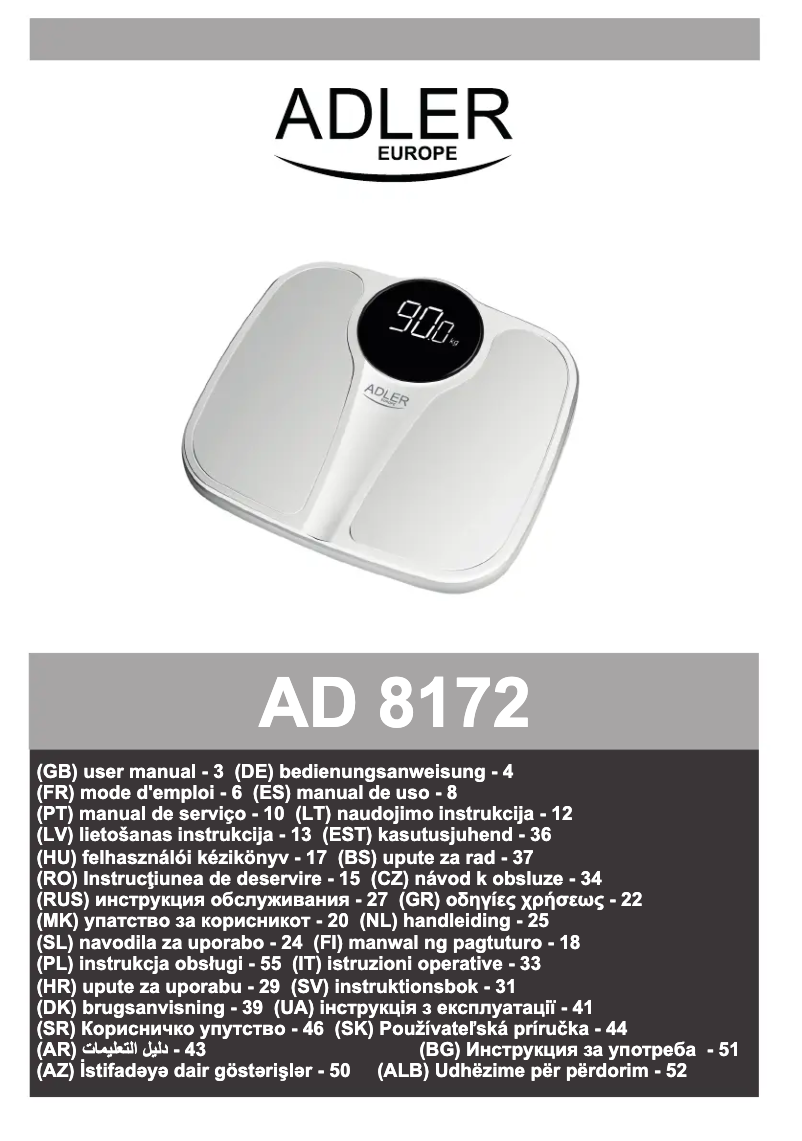 Page 1 de la notice Manuel utilisateur Adler AD 8172