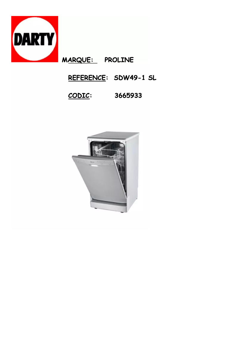 Page 1 de la notice Manuel utilisateur Proline SDW49