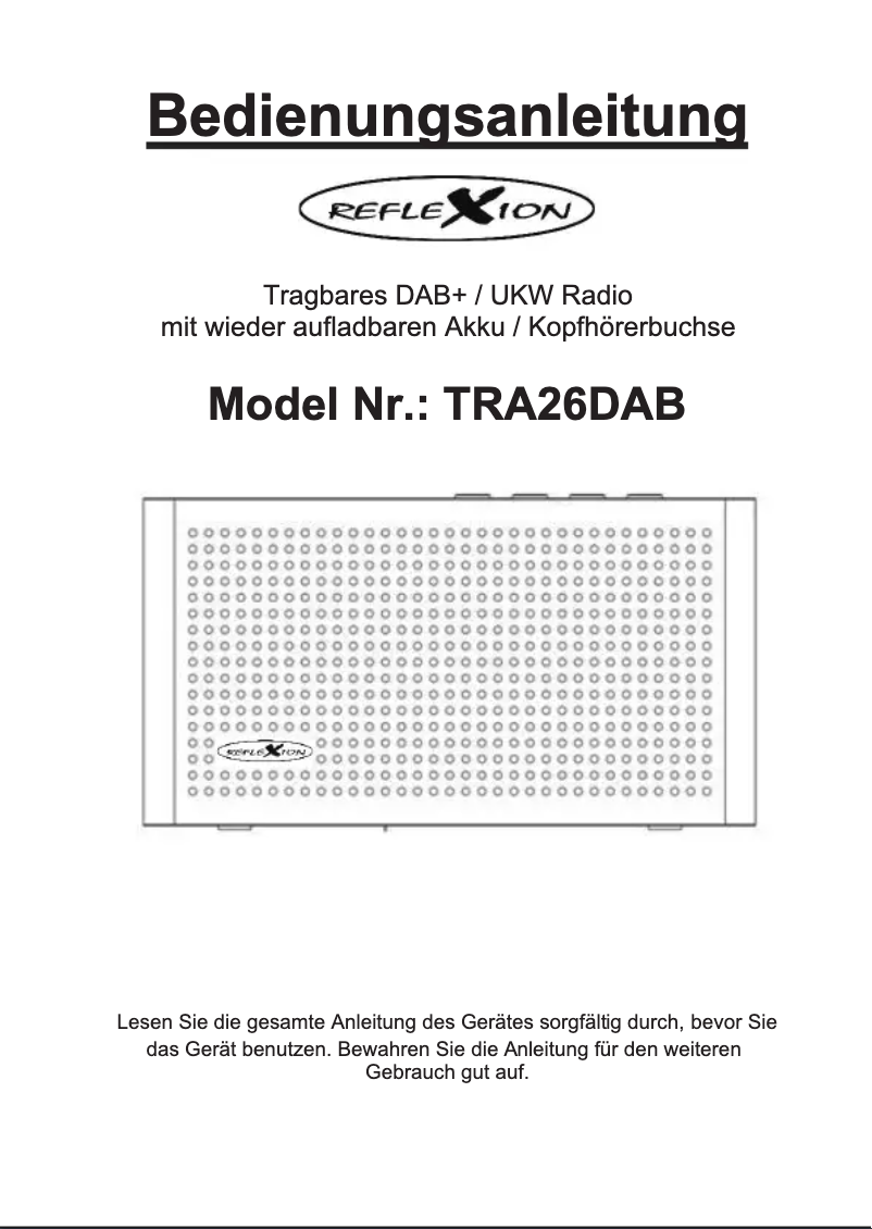 Image de la première page du manuel de l'appareil TRA26DAB