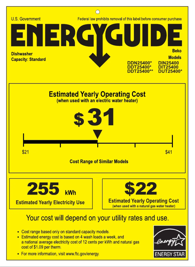 Page 1 de la notice Label énergétique Beko DDT25400B