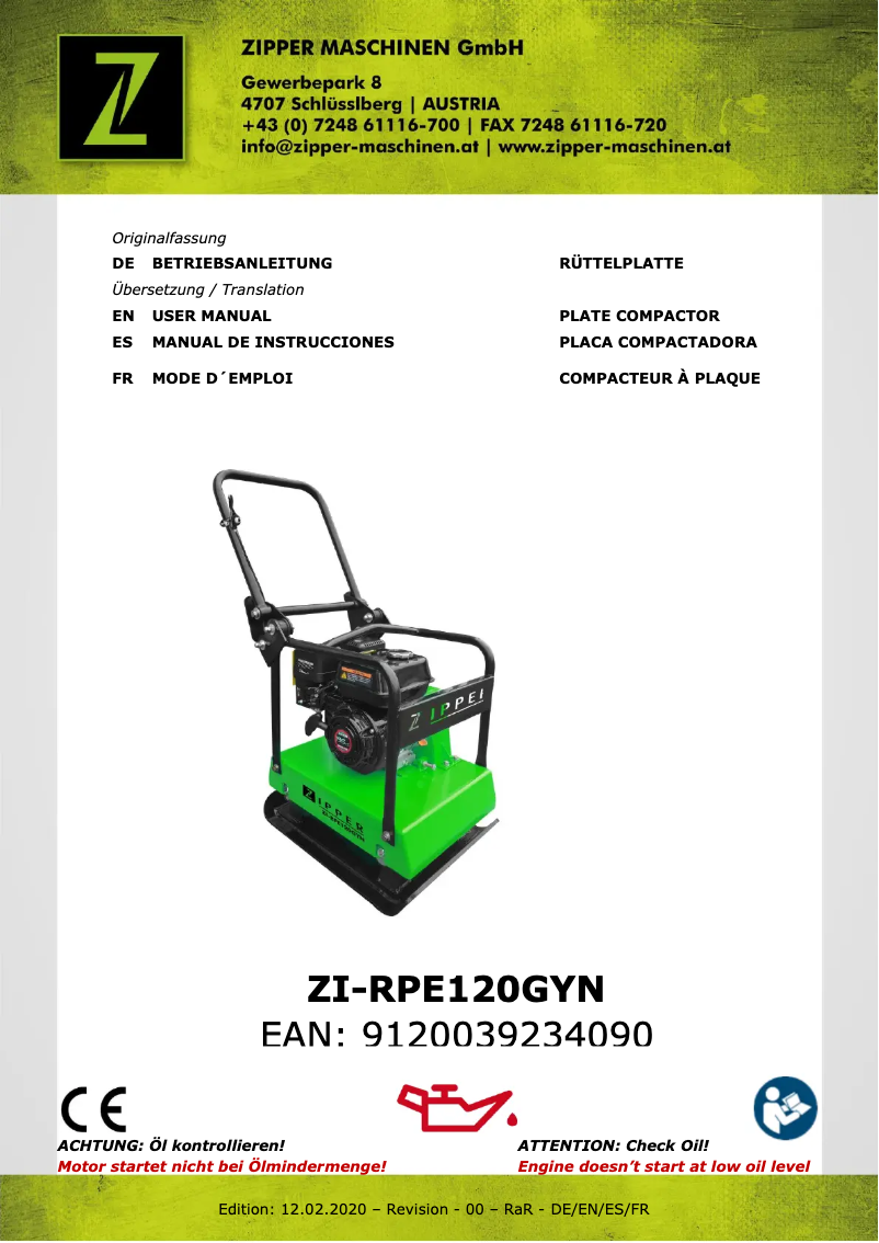 Page 1 de la notice Manuel utilisateur Zipper ZI-RPE120GYN