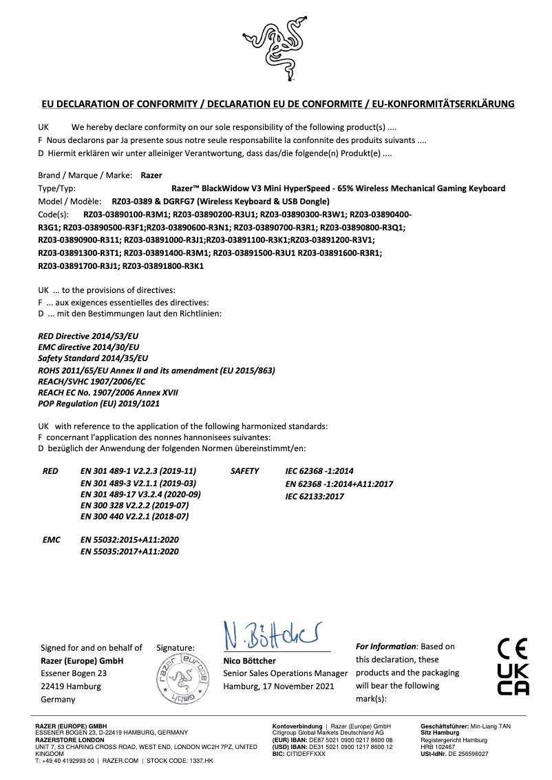 Page 1 de la notice Manuel utilisateur Razer Mouse Bungee V3 Chroma