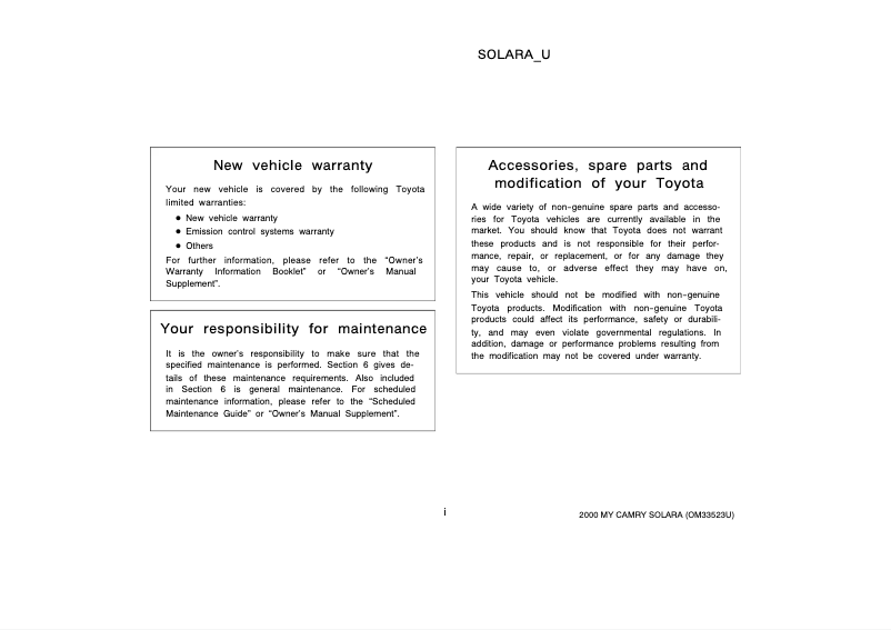 Image de la première page du manuel de l'appareil Solara (2000)