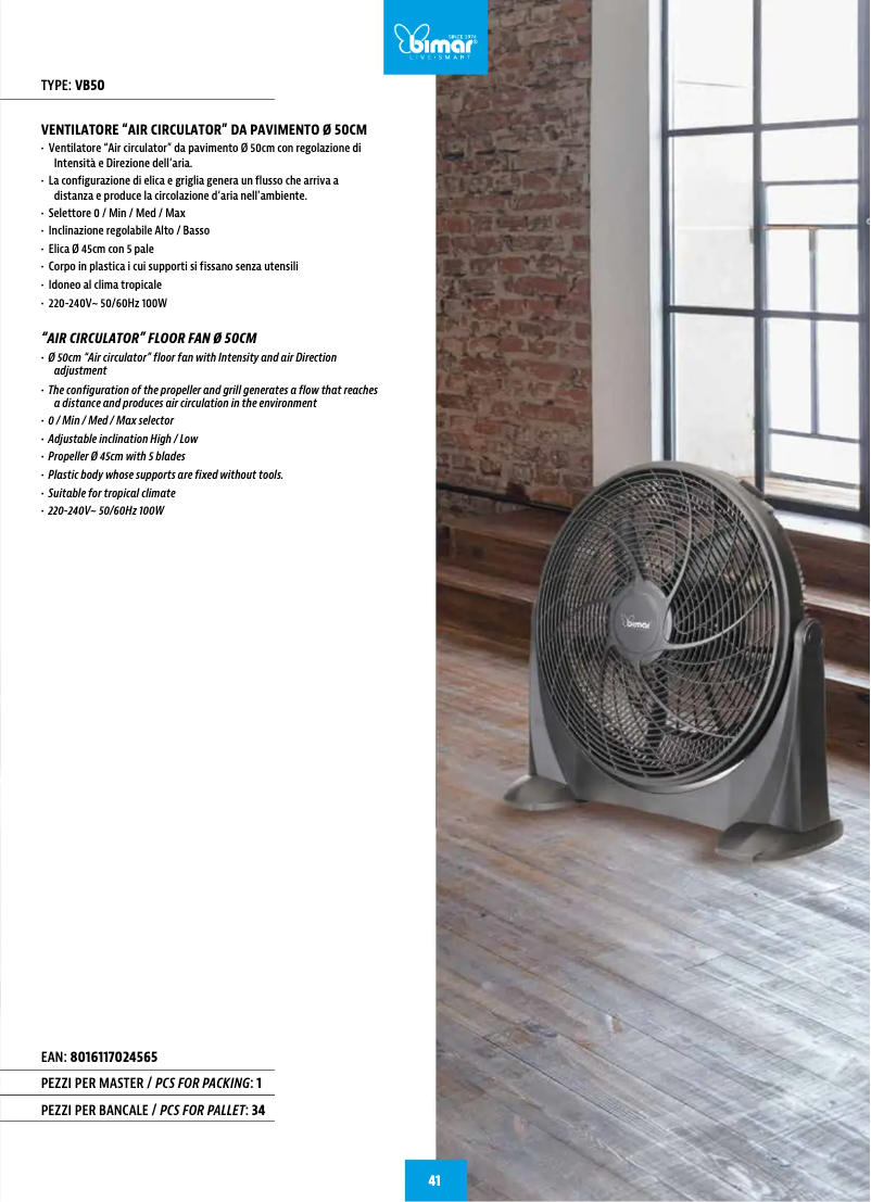 Page n°1 - Fiche technique Bimar VB50