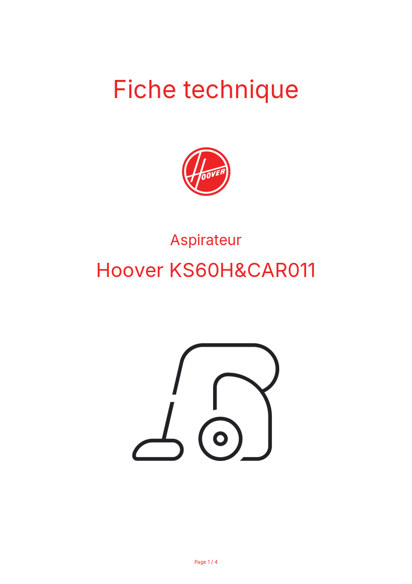Page n°1 - Fiche technique Hoover KS60H&CAR011