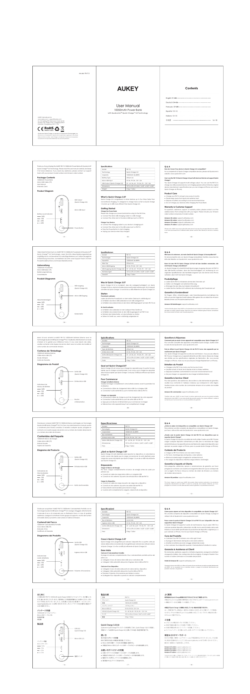 Page 1 de la notice Manuel utilisateur Aukey EP-T16