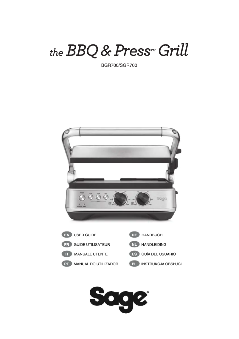 Page 1 de la notice Manuel utilisateur Sage the BBQ & Press Grill SGR700