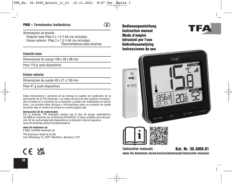 Page 1 de la notice Manuel utilisateur TFA Prio 30.3069.01