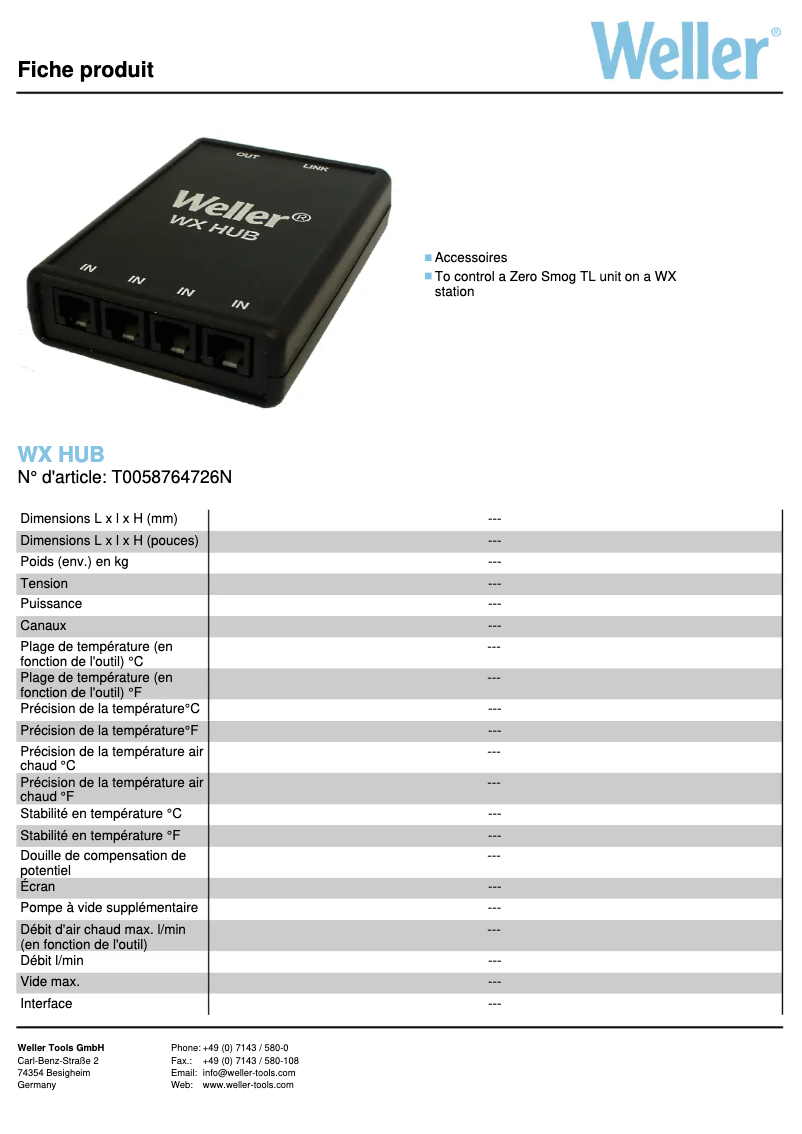 Page n°1 - Fiche technique Weller WX HUB