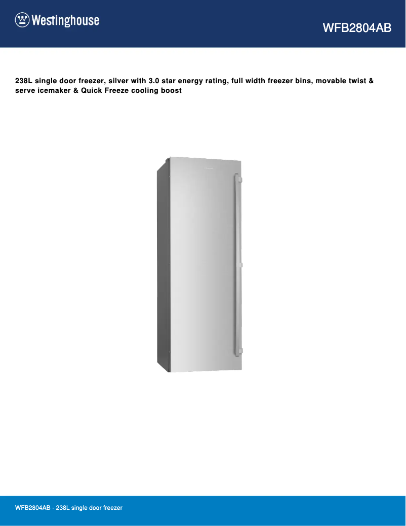 Page 1 de la notice Fiche technique Westinghouse WFB2804AB