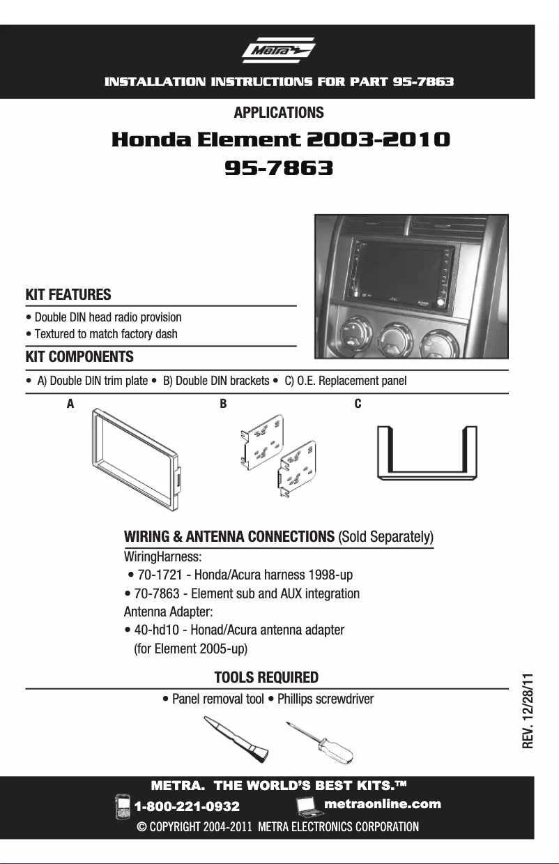 Page 1 de la notice Manuel utilisateur Metra 95-7863