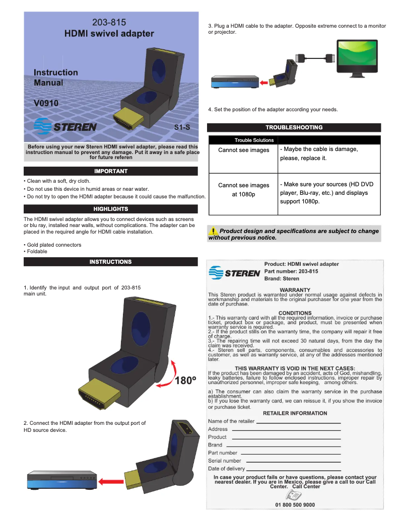 Page 1 de la notice Manuel utilisateur Steren 203-815