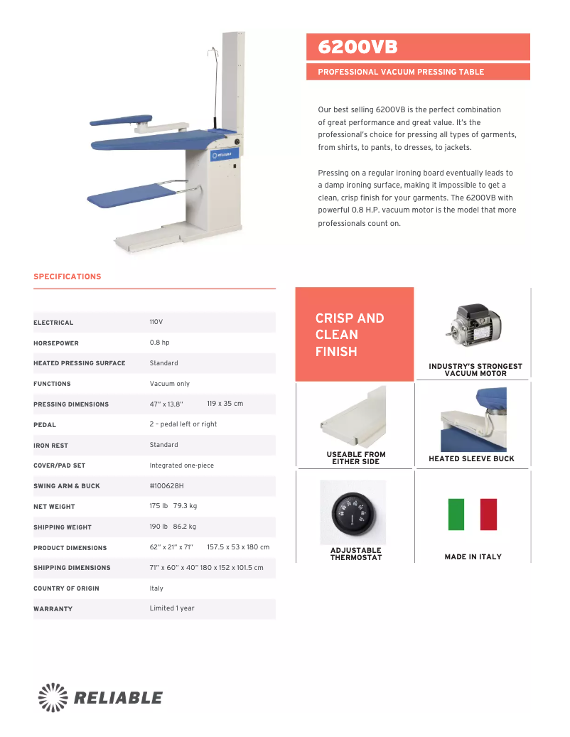 Page n°1 - Fiche technique Reliable 6200VB
