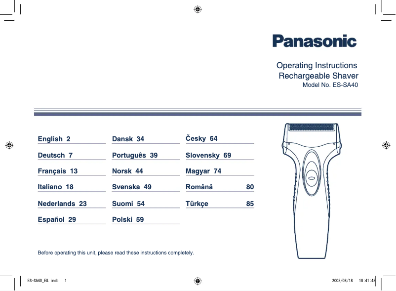 Image de la première page du manuel de l'appareil ES-SA40