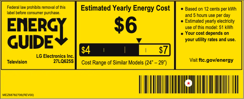 Page 1 de la notice Label énergétique LG 27LQ625S