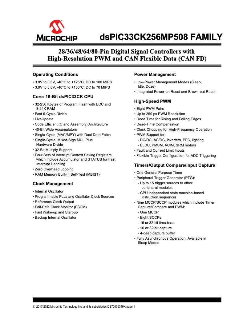 Page 1 de la notice Manuel utilisateur Microchip dsPIC33CK128MP202