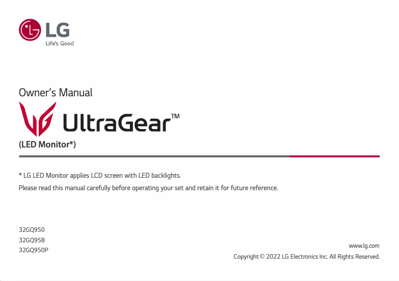 Image de la première page du manuel de l'appareil 32GQ950P