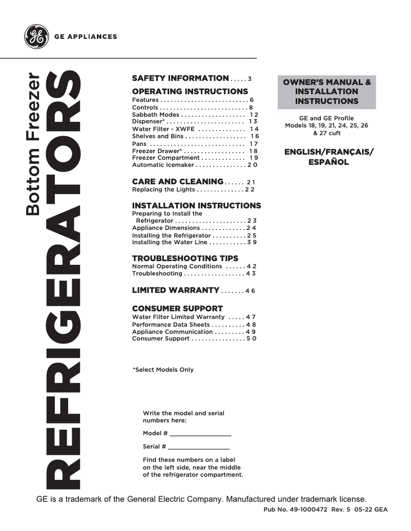 Page n°1 - Guide d'installation GE GBE21DSKSS