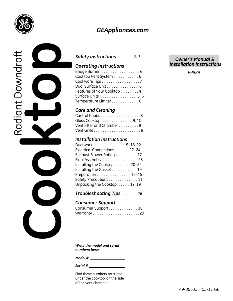 Image de la première page du manuel de l'appareil Profile PP989SNSS