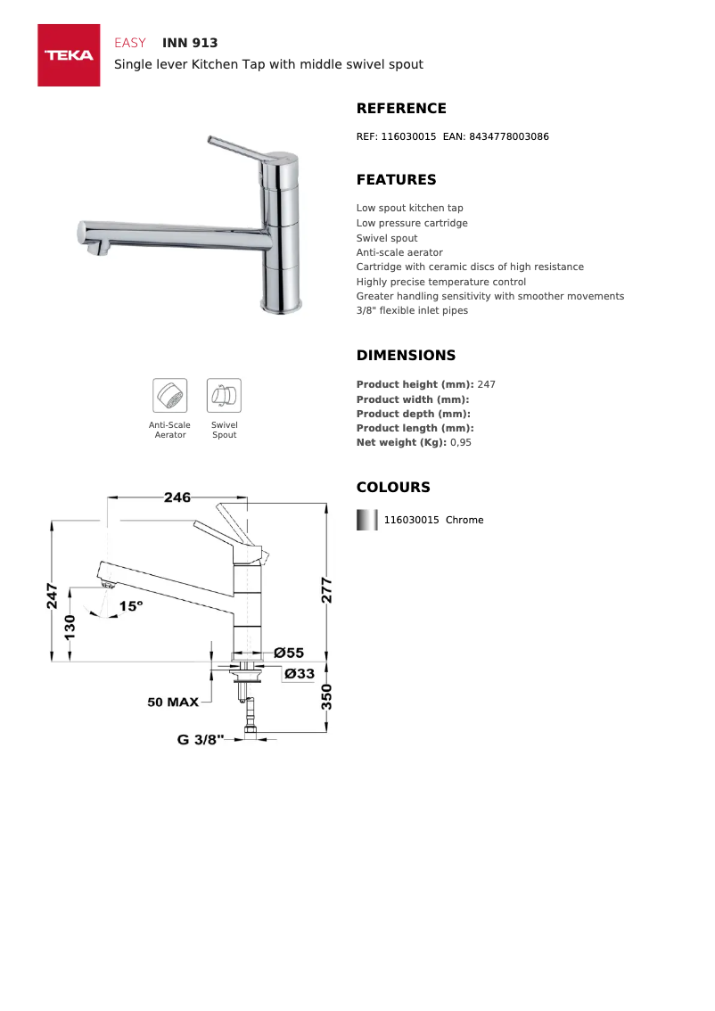 Page 1 de la notice Fiche technique Teka INN 913
