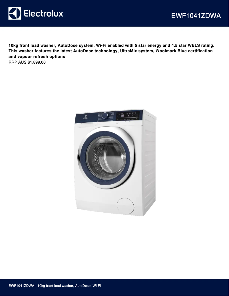 Page 1 de la notice Fiche technique Electrolux EWF1041ZDWA