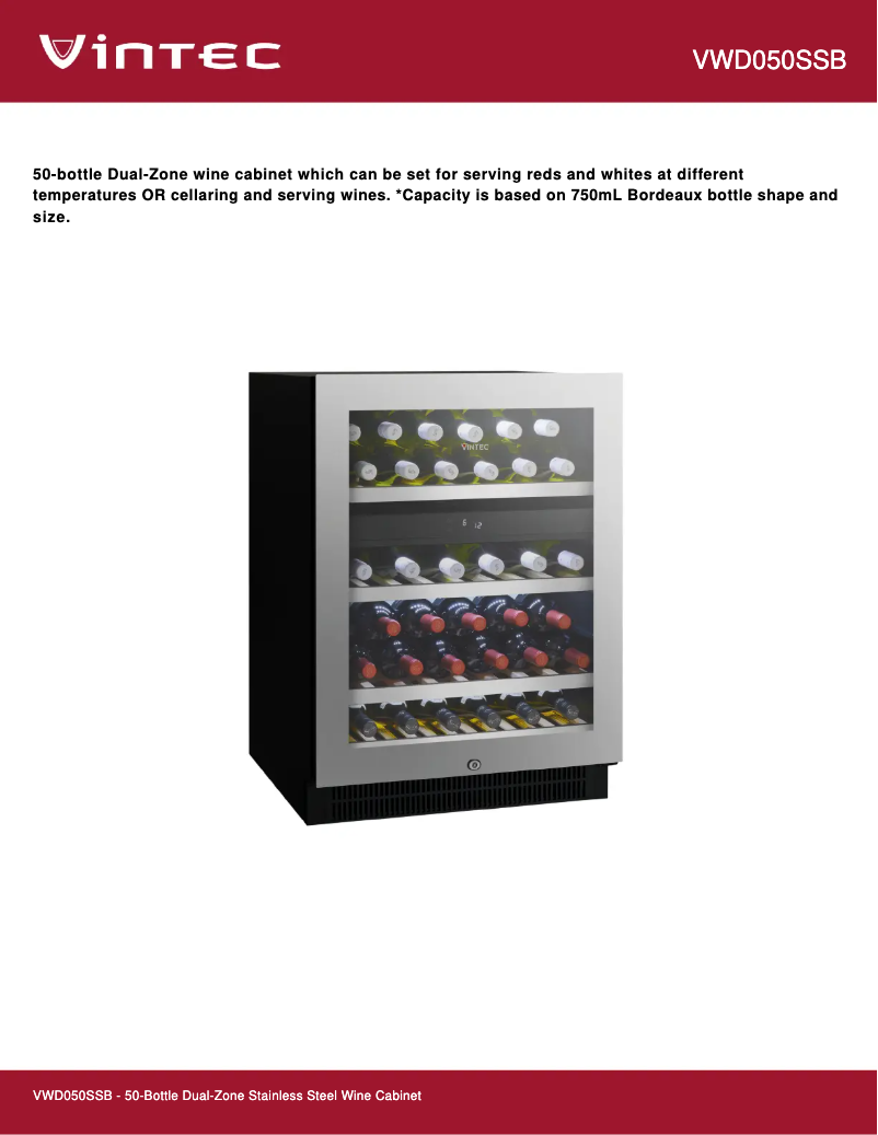 Page 1 de la notice Fiche technique Vintec VWD050SSB