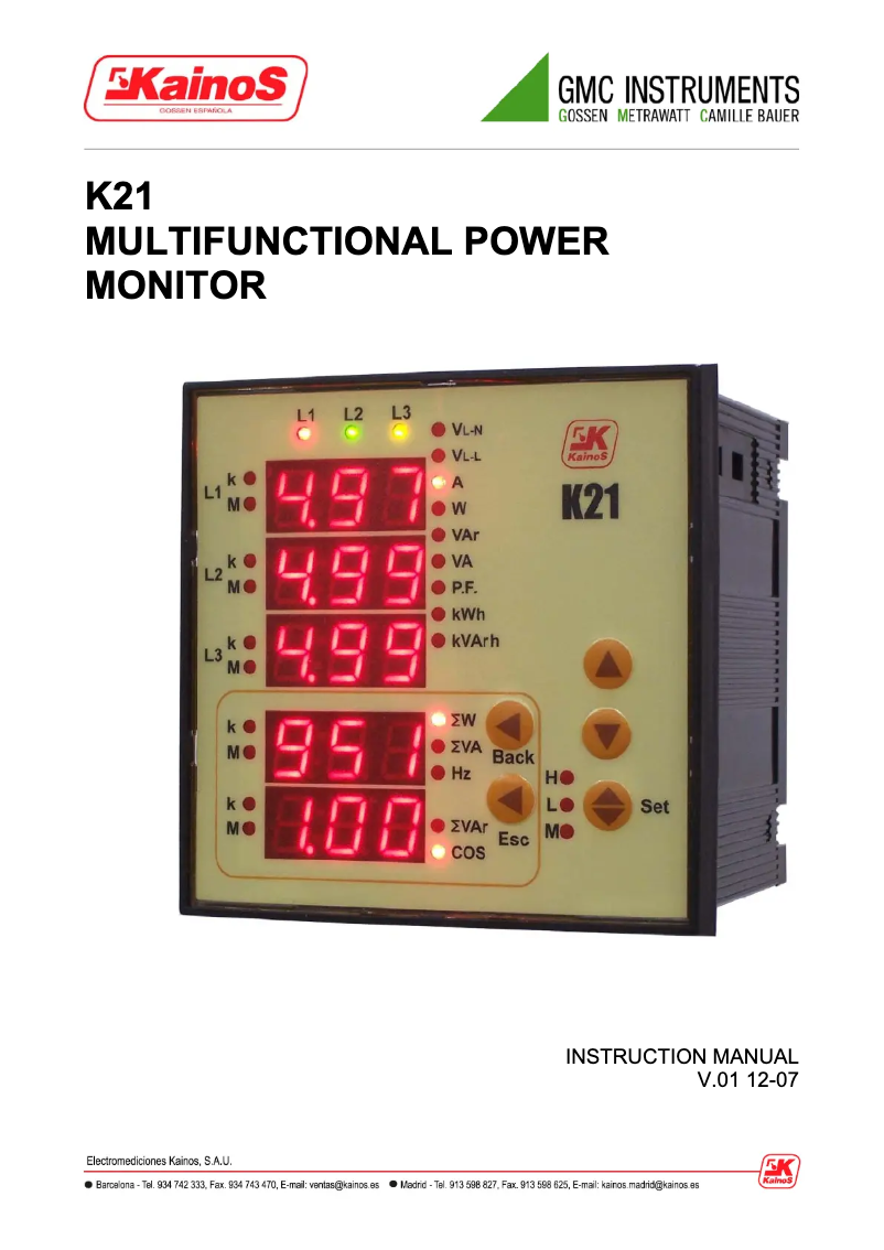 Page 1 de la notice Manuel utilisateur Gossen Metrawatt K21