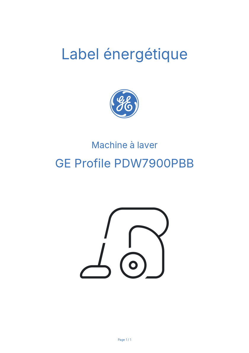 Page n°1 - Label énergétique GE Profile PDW7900PBB