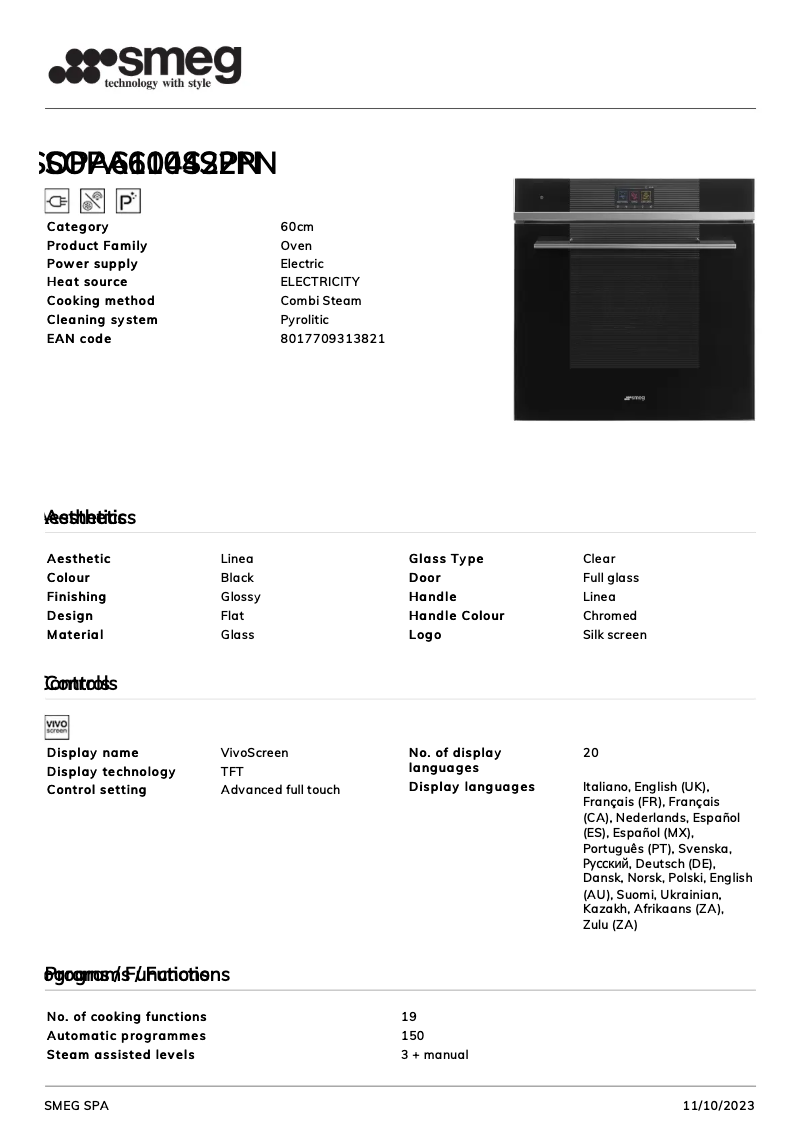 Page n°1 - Fiche technique Smeg SOPA6104S2PN