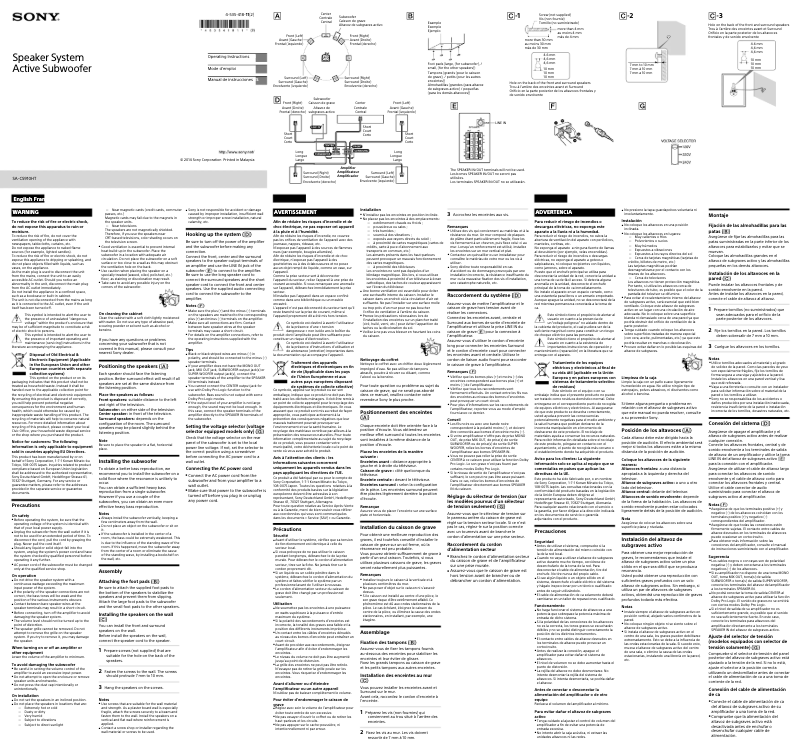 Page 1 de la notice Manuel utilisateur Sony SA-CS9