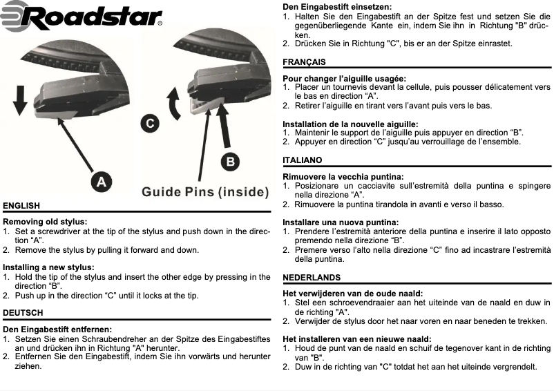 Page 1 de la notice Manuel utilisateur Roadstar NEEDLE-1