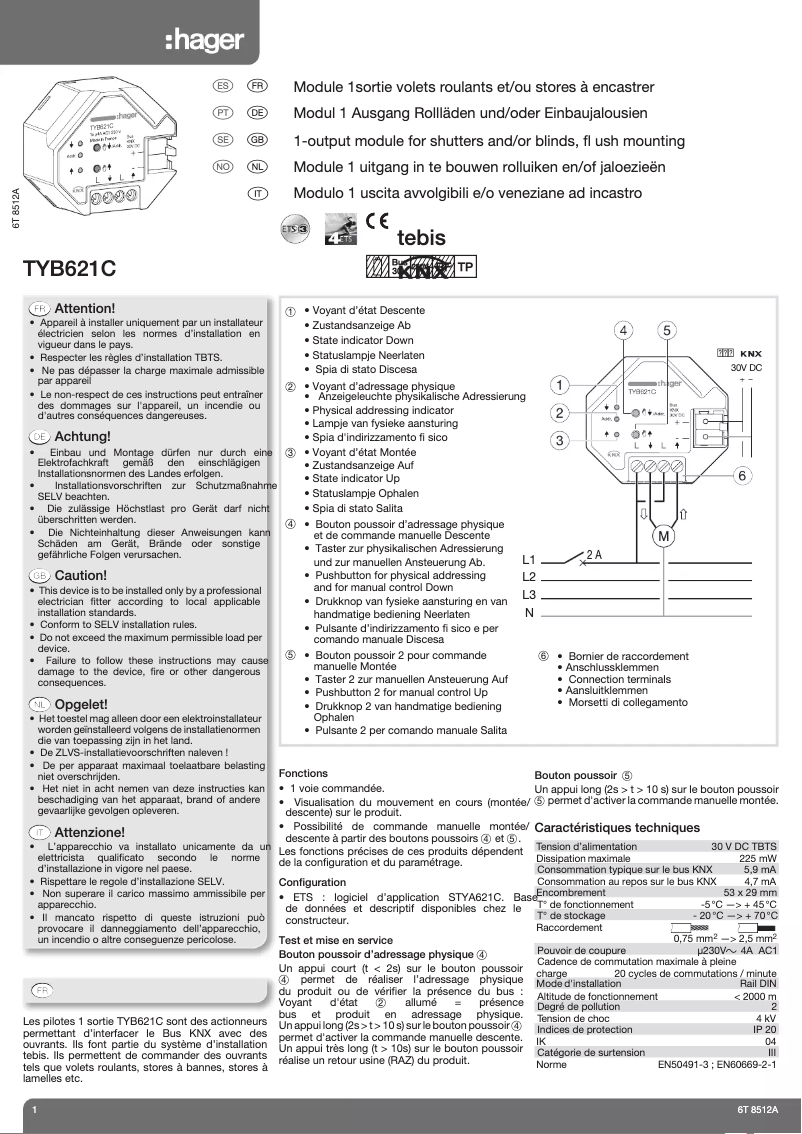 Page n°1 - Manuel utilisateur Hager TYB621C