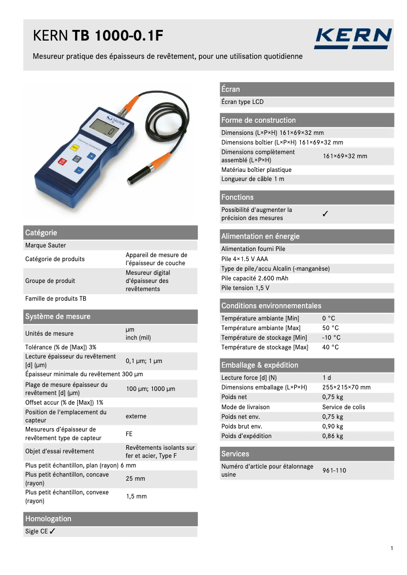 Page n°1 - Fiche technique Sauter TB 1000-0.1F